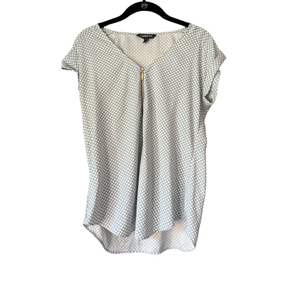 Express Tops - Express Women's Polka Dot Top‎ Blouse Gold Zipper Detail Short Sleeve